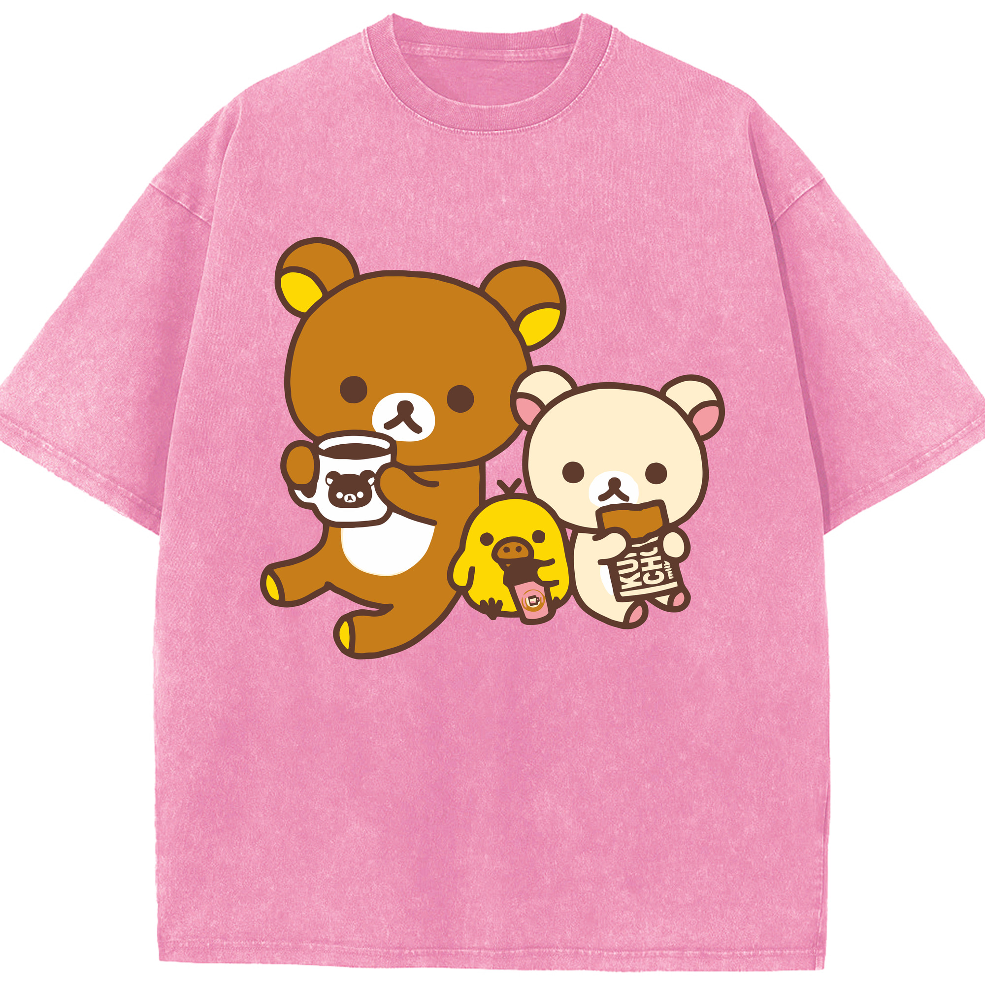 （画像用） リラックマ リラックマ キイロイトリ Rilakkuma Korilakkuma Kiiroitori 綿100% ヴィンテージ風 半袖Tシャツ（フロントプリント）